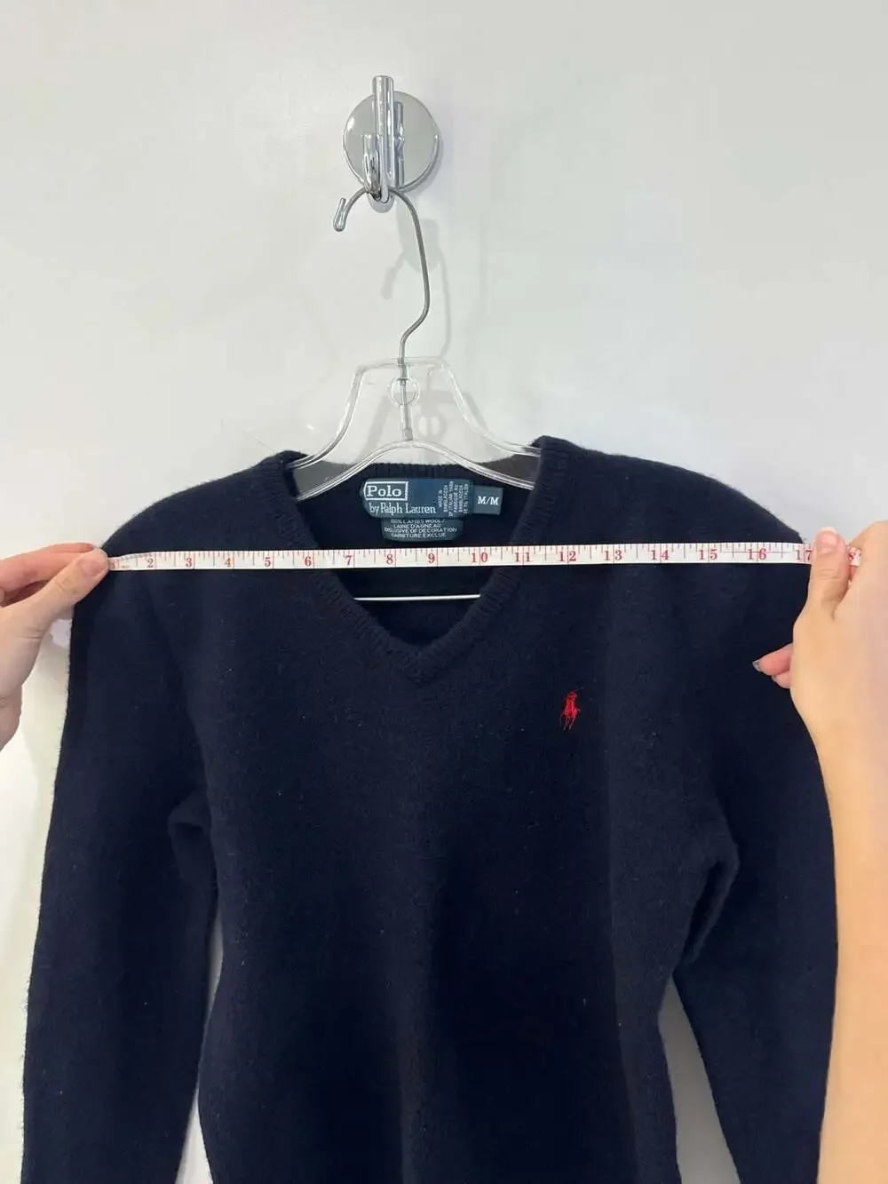 Polo by Ralph Lauren 100% Lambs Wool V-Neck Sweater in Navy Blue